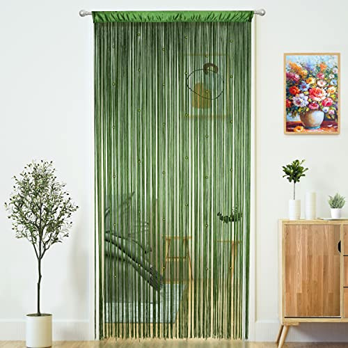 YaoYue Beaded Curtain Door String Curtains for Doorways Tassels Beads Hanging Fringe Hippie Window Hallway Entrance Wall Closet Bedroom Privacy Decor (Green, 39 W x 110 L (Pack of 1))