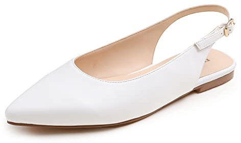 Feversole Slingback Förstklassig ballerina för kvinnor med utgångsskor, sommarskor, Vitt veganskt läder, 40 EU