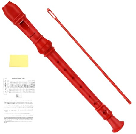 Soulmate Recorder Instrument for Kids Toddler Beginners Students German Style C Key Soprano Recorder Instrument 8 Holes 3 Piece ABS Descant Recorders with Cleaning Kit, Packing Bag (Red)