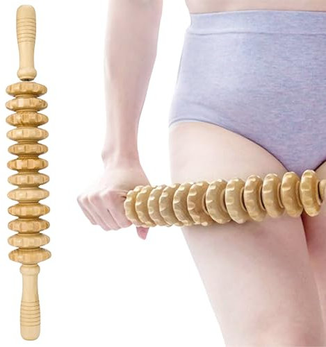 Jortmrd Faszienrolle Holz Massageroller mit Griff Faszienstab Holz Massage Roller Massagestab Faszien Cellulite Roller für Rücken Beine Nacken Körper (Naturholzfarbe, 43 cm)