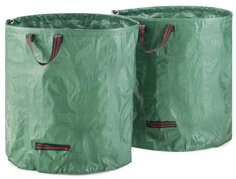 MOOWY Sacs à déchets de jardin robustes (2 x 500 L) – Sacs de jardin robustes et réutilisables avec poignées – Sacs de jardin en tissu industriel durable pour feuilles, arbustes et tontes de pelouse –