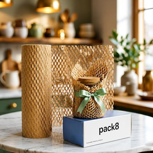 Pack8 Sustainable Honeycomb Paper Packaging Roll - 100m x 38cm (15), Brown Paper Bubble Wrap for Cushioning, Packing & Moving Fragile Items | Expands 40-50%