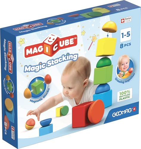 Magicube Stacking 8 Cubos Magnéticos de Geomag – Set de Construcción Magnética para Bebés | 8 Cubos de Apilamiento Coloridos | Juguete Educativo Stem Seguro | Apto Desde +1,5 Años