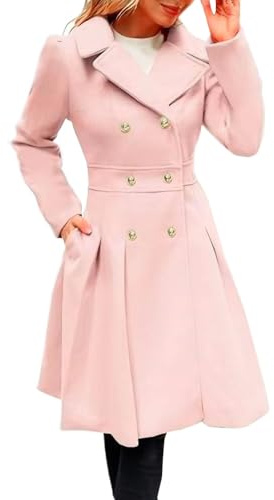 Femme Manteaux en Laine Mélangée à Double Boutonnage Manteau Longue Femme Hiver Chic et Elegant Chaud Manteau Mince Blazer Long Manteau Couleur Unie Coupe-vent Blouson,Rose,M