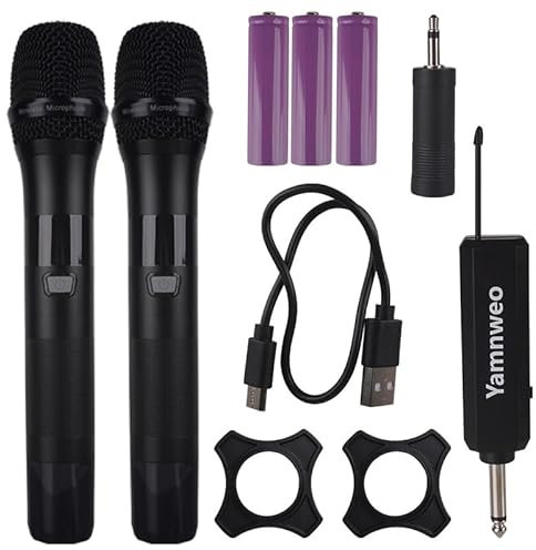 Yamnweo AX322 Wireless Microphone, UHF Metal Dual Handheld Wireless Dynamic Microphone System with Rechargeable Receiver, 1/4-inch Output for Karaoke, Meetings, Singing, Churches, Weddings