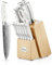 D.Perlla Knife Set, 14 Pieces Kitchen Knife Set with Self Sharpening Wooden Block, German Stainless Steel Knife Block Set with Steak Knives, White