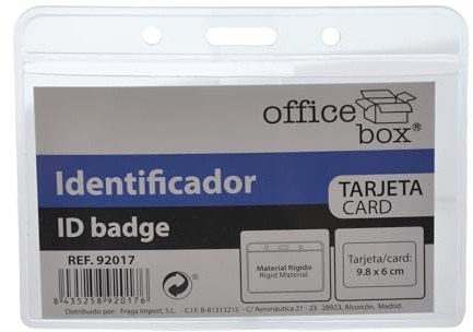 Office Box - Pack 10 Unidades de Fundas Universal Extra cristal para Tarjeta Identificación Fabricadas en Material Extra Rígido y 100% Reciclable - Disponible en 3 Tamaños. (Card - Horiz)
