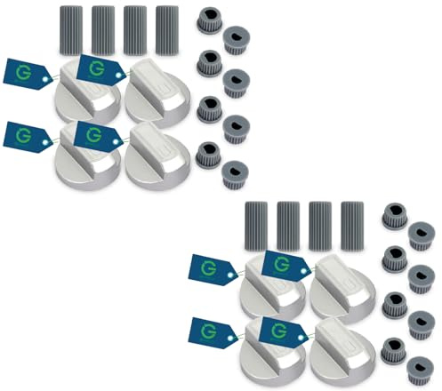 G GRIMALDI Kit 8 Manopole Universale per Piano Cottura Cucina a Gas Nero Bianco Argento Innesto 6mm 7mm 8mm, Manopole Cucina Moderna compreso Set Adattatori Asse Raso Asse Alto (8, Grigio)