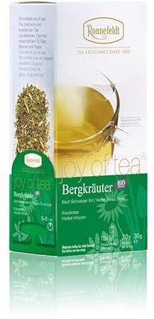 Ronnefeldt Hierbas de montaña BIO 'Joy of Tea' – Té de hierbas, estilo suizo, 15 bolsitas de té, 30 g x 2 unidades