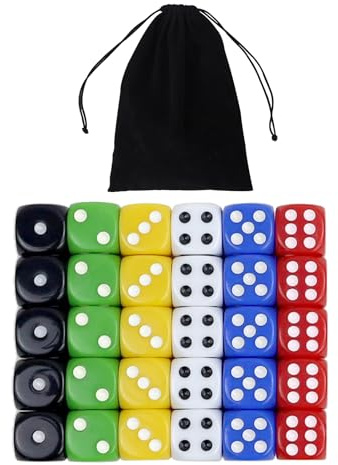 QUTHZZHY Kub 30 stycken, färgglada tärningar set, 22 mm färgade kuber 6 sidor, kub med fickfickor, lekkuber för bordskort spel, akrylkuber kast 6 färger, för mattelektioner matematik