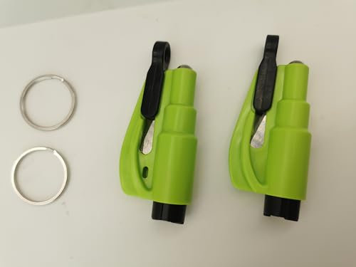 Mata1 Martillo de Emergencia, Cortador de cinturón de Seguridad y Llavero - Paquete de 2, Verde - Herramienta de Escape de Seguridad para automóvil 3 en 1 - Rompevidrios de Ventana