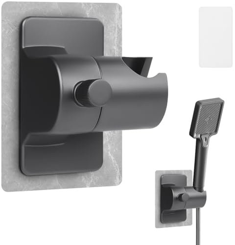 ABOHU Soporte para Alcachofa de Ducha, Soporte de Ducha para Baño sin Taladrar Fijación con Pegamento, ABS Soporte Ducha Ajustable 360°, Accesorios Ducha para Baño Doméstico, Gris