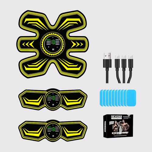 JOYTOUR EMS Muscle Stimulator ABS Trainer, ABS Stimulator Men Women, Safty Effective Quick EMS Muscle Trainer, Full-body Workout ABS Trainer, 8 Mode & 15 Intensity, 10pcs Replacement Hydrogel