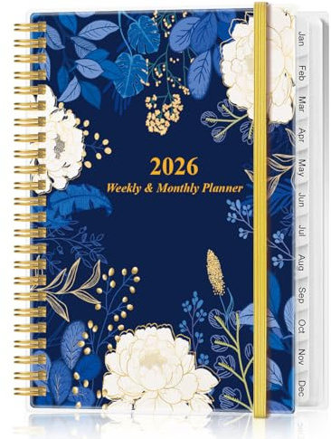 2026-2027 Planner - Planner 2026-2027 from July 2026 - June 2027, Weekly & Monthly Planner Spiral Bound with 12 Monthly Tabs, Inner Pocket, 6.4 x 8.5, Blue Flower