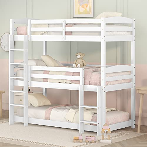 Huayz Letto a castello triplo per bambini 90x200cm, letto a castello per TRE persone smontabile in letto singolo, letto matrimoniale, casa, letto per gli ospiti in pino, senza materasso (Bianco)