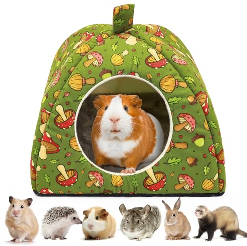 Dolitego Guinea Pig Hideout - Warm Hamster Bunny Bed with Cushion, Guinea Pig Cage Accessories Washable Winter Sleeping House for Small Animals (Large)