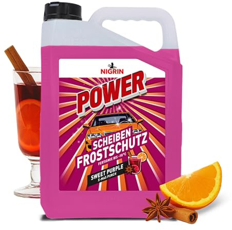 NIGRIN POWER Scheibenfrostschutz Fertigmix Sweet Purple | 5 Liter | wirksam bis -18°C | Anti-Freeze-Formel | Reinigungszusatz für Autoscheiben & Scheinwerfer | schlierenfrei | polycarbonatverträglich