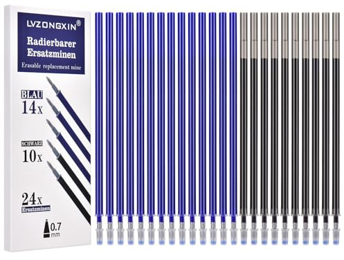 LVZONXIN 24 mine di ricambio cancellabili, compatibili con penne gel Legami, 14 blu + 10 nero], altezza 13 cm, punta 0,7 mm, ricariche con rotolo di inchiostro cancellabile