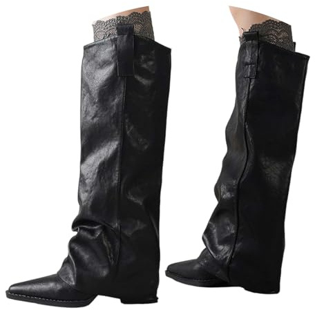 EQWIGKEIT Bottes Femme Cuir, Elégantes Avec Talon Haut Bottines, Haute Medievales Chaussure, Botte De Cowboy Western Avec Talon Chaussure Femme Confortable Bottine