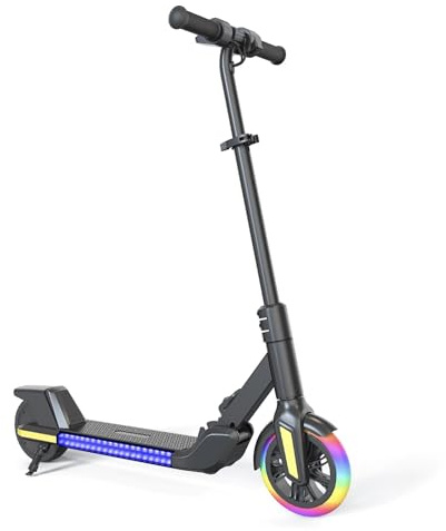 Monopattino elettrico per bambini dagli 8 ai 12 anni, motore da 200 W, 16 km/h, velocità e altezza regolabili, luci colorate, display LED, monopattino elettrico pieghevole per bambini (Schwarz)
