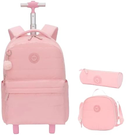 ZYAYNG Skolväska med hjul hjul hjul rullande ryggsäck för flickor skolstudenter böcker laptop på hjul vagn väska kort resa för resor, Rosa, En storlek, bohemisk