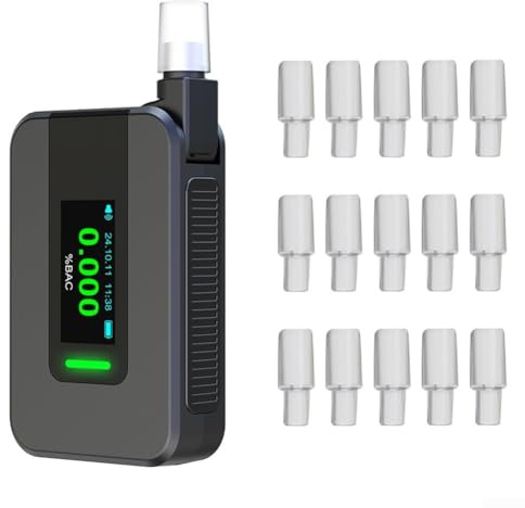 FABULETTA Portable Breath Alcohol Tester, Breathalyser Alcohol Test Tool for Personal Use, IPS HD Screen, 15 Detachable Mouthpieces, Quick 5 Second Measurement