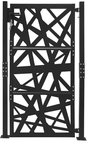 105 x 175 cm, cancello da giardino in metallo, con serratura, in acciaio, per giardino, terrazza, cancello esterno, cancello di sicurezza, cancello d'ingresso, recinzione da giardino (nero)