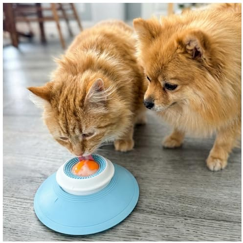 Dog Lick Slow Feeder Bowl - Licking Sphere - Interactive Cat Enrichment Toy for Yogurt Peanut Butter Treats - Rolling Ball Puzzle Feeder for Mental Stimulation - Boredom Buster for Small Pets