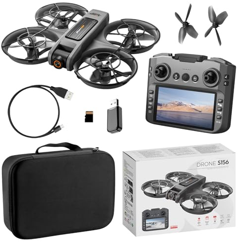 S156 Drone con Telecomando a Grande Schermo da 12.5cm, Motori Brushless, Doppia Fotocamera Regolabile a Distanza, Posizionamento Ottico - Drone Pieghevole per Adulti e Principianti con Autonomia Prolu
