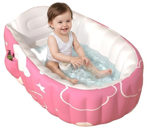 Bañera inflable para bebés, bañeras para bebés y niños pequeños: bañera autoinflable con soporte ergonómico y características de seguridad