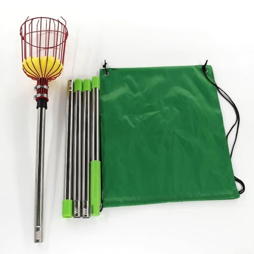Recolector de frutas telescópico con poste de acero inoxidable, herramienta de cosecha de jardín de alto alcance para frutas de árbol de huerto como peras y duraznos, mango de extensión ajustable con