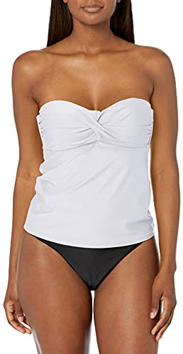 Catalina Dam Twist Front Bandeau Tankini Baddräkt Topp, Vitt, M