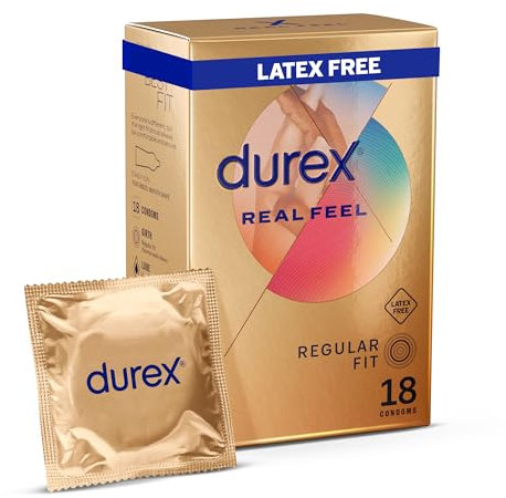 Durex Real Feel, 18 Condoms, Regular Fit, Latex Free, Extra Silicone Lube