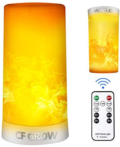 CFGROW Lámpara LED con efecto de llama, mando a distancia y temporizador inalámbrico IR, recargable por USB, vela sin llama, impermeable, regulable, 4 modos de farol para Halloween, Navidad