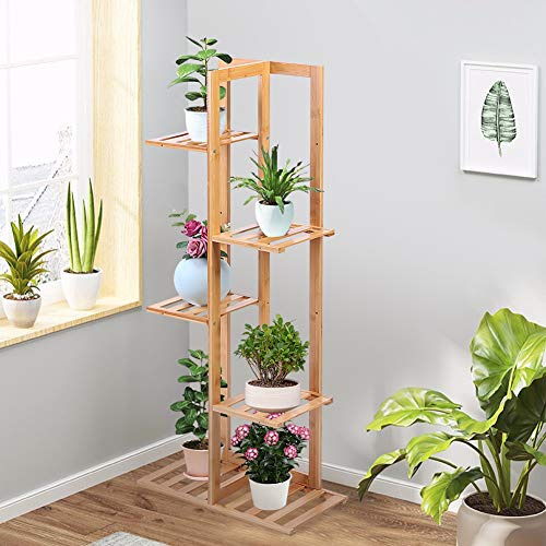 Scaffale Porta Piante in Bambù Scaffali per Fiori a 5 Ripiani, Portavasi Portafiori Espositore per Piante da Interno Esterno, 45 x 22 x 103 cm