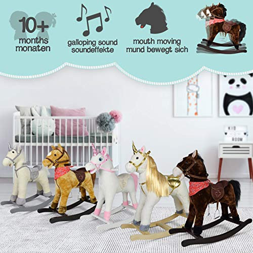 Infantastic® Cheval à Bascule - avec Effets Sonores et Poignées, en Bois, Charge Max. 50 kg, pour Enfants de 1 an, Modèle au Choix - Peluche à Bascule, Animal, Jouet