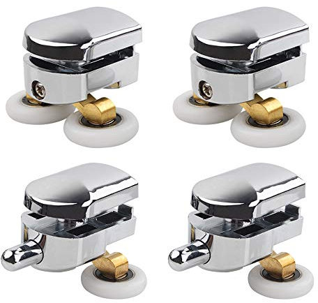 23mm Shower Door Rollers, 4 Sliding Shower Door Wheels Chrome Plated, Fit Glass Holes 14mm