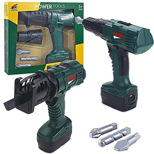 GOLCUGYJH Powered Drill Tool Set, Boy Repair Tool Kit with Rotating and Interchangeable Bits,Pretend Play Toy for Boys Girls Kids
