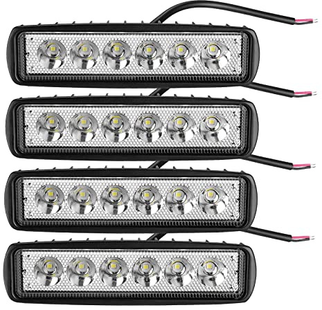 PICAA Mini 4 st LED-arbetslampor, 6 tum 18 W LED-spotlights 12 V 24 V, 6 000 K vit körning dimlampa ljusstänger för 4 x 4 bil offroad lastbil SUV traktor ATV motorcykel båt