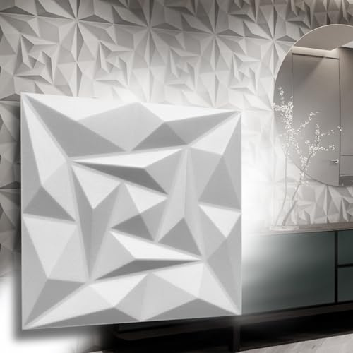 3D-väggpaneler, dekorativa väggpaneler, takpaneler, paneler för väggdekoration, väggtatueringar i polystyren-material, frigolit, Artig, 3D, 6 m², 24 st kvarts vit, 3 mm tjock
