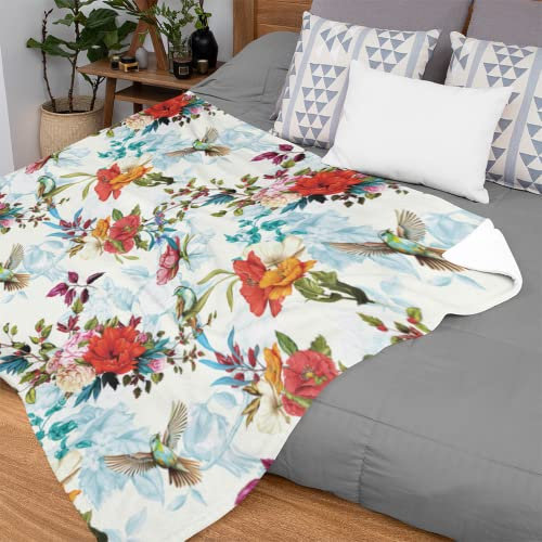 Ulticool - Decke - Blume Vogel Natur - Weicher Flanell - Fleece für Wärme - 200x150 cm - Plaid - Accessoires - Dekoration Wohnzimmer Schlafzimmer