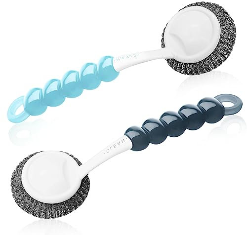 Cepillo para Fregar Platos de Acero Inoxidable con Mango, Cepillo Fregar Plato,fregadores de Acero para Limpiar Platos, ollas, sartenes, Parrillas, fregaderos, Suministros para Lavar Platos