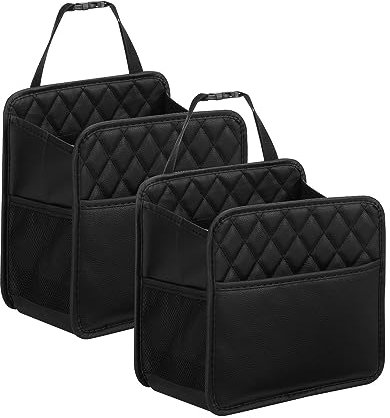 LXUNYI Car Organizer Back Seat, 2 Pack Waterproof Pu Leather Car Seat Storage Bag Large Foldable Universal Hanging Car Seat Back Organizer for Kids & Adults with Cup Holders Car Travel Accessories
