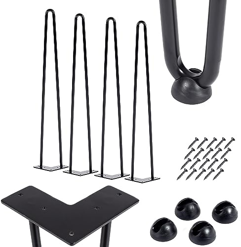 iomangio® 4er Set Hairpin Legs Schwarz 72cm Höhe 2 Stahl Streben – DIY Haarnadel Tischbeine + Bodenschoner & Schrauben – Möbelfüße Tisch Nachttisch Stuhl Tischgestell Haarnadelbeine pulverbeschichtet