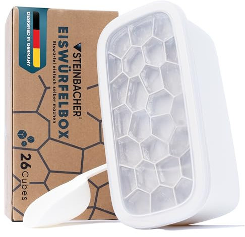 STEINBACHER® Premium Eiswürfelbox | großer Eiswürfelbehälter + Silikon Eiswürfelform in geprüfter Lebensmittelqualität (Set) BPA-frei & Spülmaschinenfest - perfekt für Drinks & Babybrei (Warm Sand)