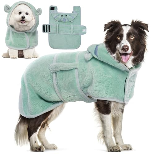 DENTRUN Dog Robes for After Bath - Super Absorbent & Fast Drying Coat with Hood, Puppy Bathrobe Beach Essentials, Bath Towels for Drying Dogs Small, Bath/Beach/Swimming Quick Dry Towel Robe