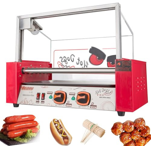 QYLTTDM Máquina para Hacer Perritos Calientes, Máquina para Asar Salchichas A La Parrilla, 7 Rodillos Antiadherentes para 24 Perritos Calientes, Rodillo para Perritos Calientes para Parrilla