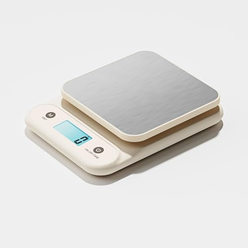 Meilen Bilancia da Cucina Digitale 11 LB/0.1 OZ, Bilancia di Precisione 5 KG / 0.1 G per cucinare e cuocere al forno, Batteria al litio integrata da 300 mAh, Ricarica di tipo C, Bianca