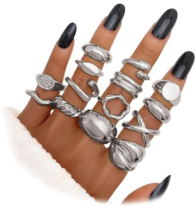 TELAIN 14-delad guld tjock ring set för kvinnor 14k guldpläterade tjocka kupolringar, stapelbara öppna ringar, trendiga minimalistiska smycken presentidé, X-Large, Plast