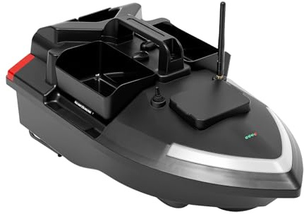 HOARLICN 500m Futterboot mit GPS, Futterboot Angeln Köderboot 500m Ferngesteuert Köderboot Dual Motor Fish Finder mit Suchscheinwerfer Cruise Control System Fernsteuerung (Schwarz)